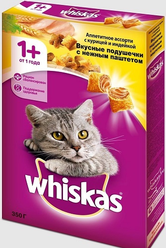 Корм ВИСКАС подушечки паштет с курицей/индейкой 350гр