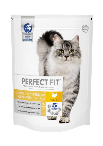 Корм ПЕРФЕКТ ФИТ Для чувствительных кошек сухой с индейкой 650гр
